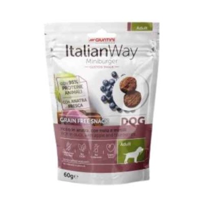 Italian Way Cane Grain Free Snack Adult MiniBurger Anatra con Mela e Mirtilli 60g