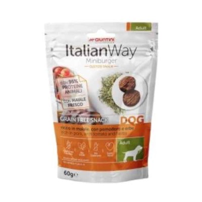 Italian Way Cane Grain Free Snack Adult MiniBurger Maiale con Pomodoro e Erbe 60g