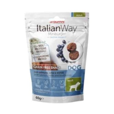 Italian Way Cane Grain Free Snack Adult MiniBurger Salmone con Erbe e Mirtilli 60g