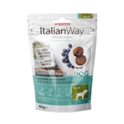 Italian Way Cane Grain Free Snack Adult MiniBurger Trota con Erbe e Mirtilli 60g