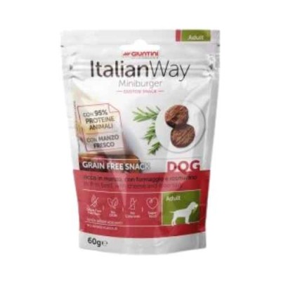 Italian Way Cane Grain Free Snack Adult MiniBurger Manzo con Formaggio e Rosmarino 60g