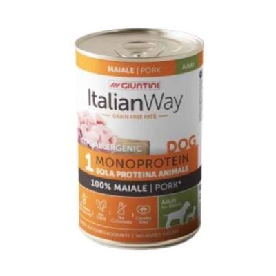 Italian Way Cane Umido Hypoallergenic 100% Maiale Grain Free Lattina 400g