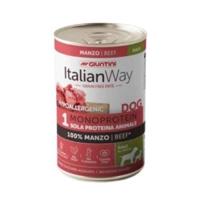 Italian Way Cane Umido Hypoallergenic 100% Manzo Grain Free Lattina 400g