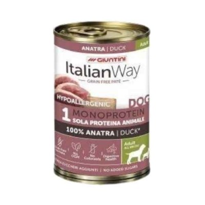 Italian Way Cane Umido Hypoallergenic 100% Anatra Grain Free Lattina 400g