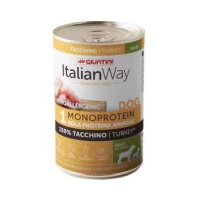 Italian Way Cane Umido Hypoallergenic 100% Tacchino Grain Free Lattina 400g