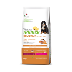 Natural Trainer Sensitive NO Gluten (Ex Fitness 3) Puppy e Junior Medium Maxi con Salmone e Cereali Integrali 12 kg