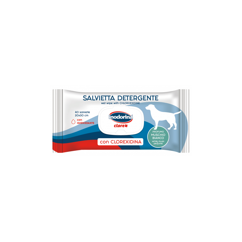 Inodorina CLOREX Salviette Detergenti per Cani Clorexidina Muschio Bianco  40 pz